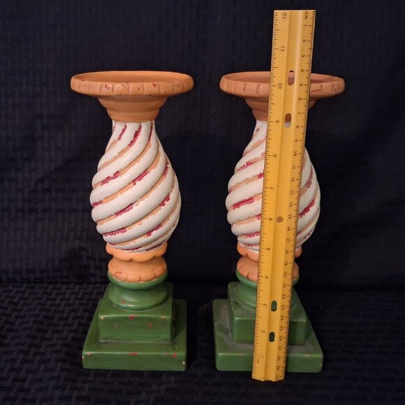 Southern Living at Home Carousel PAIR Candle Holder Ceramic Pillar Stand 10" - Picture 3 of 5